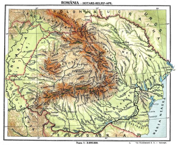 Romania's map before the Soviet Union claimed Romanian, Polish and Czecho-slovakian land, and consequently changed Romania's borders.